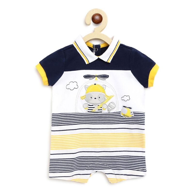 Boys White & Blue Printed Short Sleeve Romper image number 0